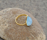 Blue Chalcedony Ring - Gold Plated Ring - 925 Sterling Silver - 10x14mm Pear - High Quality Jewelry - Gift For Her - Jewelry For Healing